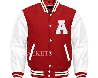 Varsity Baseball Men Bomber Jackets With Red Sleeves Mens Letterman jacket