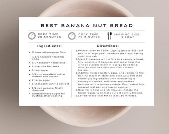 Plantilla de tarjeta de recetas minimalista: Plantilla imprimible de Canva (descarga digital)