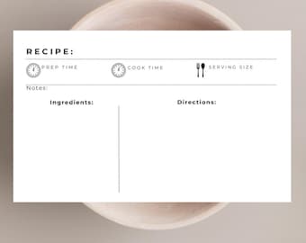 Plantilla de tarjeta de recetas minimalista: Inserto imprimible para carpeta de recetas (PDF)