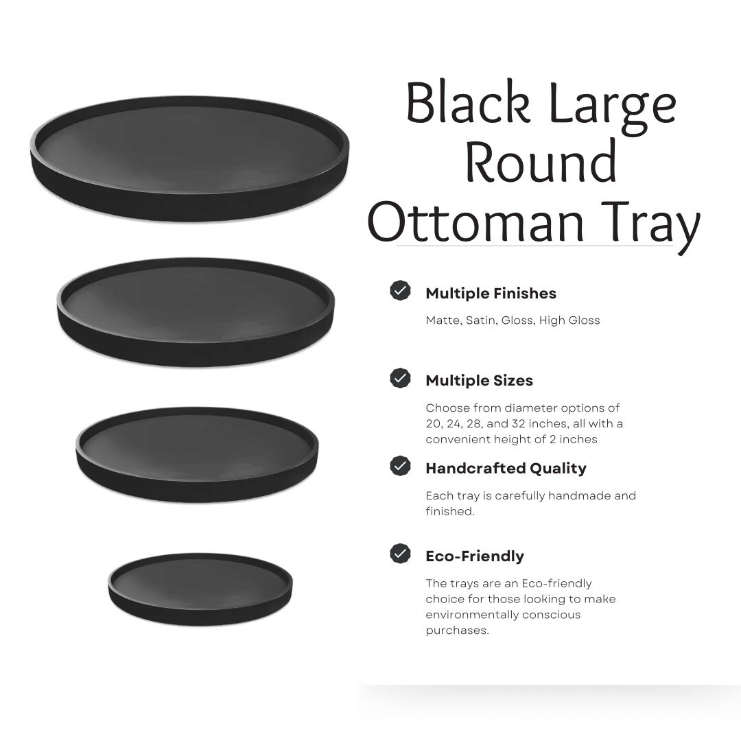 Matte Black Extra Large Round Ottoman Tray - Minimalist Style Black ...