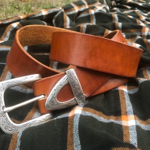 Western style hardware on full grain leather belt