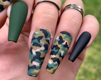 Camouflage Press on Nails/ Handpainted Camo Nails