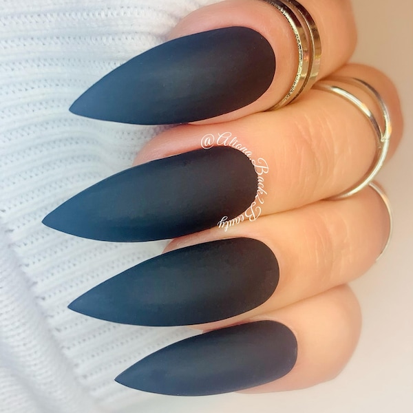 Matte Black Press On Nails, Handmade Black Nails, Reusable Nails