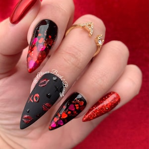 Stiletto Valentine's Nails with Glitter