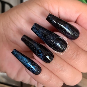 Floral Blue/ Purple Press On Nails/ Cat Eye Nails/ Reusable/ Fake Nails/Glue On Nails/ Handmade False Nails