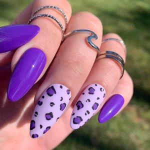 Handpainted Purple Cheetah Press on Nails