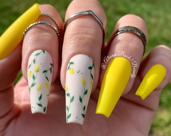 Handpainted Yellow Floral Press on Nails/Handpainted Summer Press on Nails