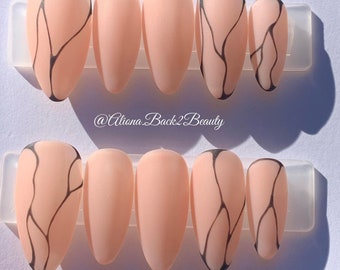 Abstract Black and Nude Press on Nails/ Fall Press on Nails/ Matte Press on Nails