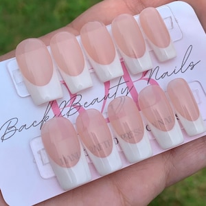 Classic French Nails/ Reusable Press on Nails/ Handcrafted Nails