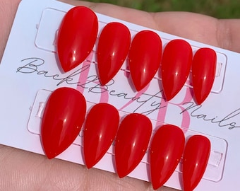 Plain Red Press On Nails