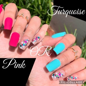 Abstract Pink or Turquoise Press on Nails/ Glitter Nails/ Spring Press on Nails