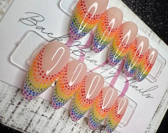 Dot the Rainbow Press-On Nail Set | Rainbow Dot French Tips | Colorful Nails| Hand-Painted Abstract Press- Ons | Reusable | Handmade Luxury