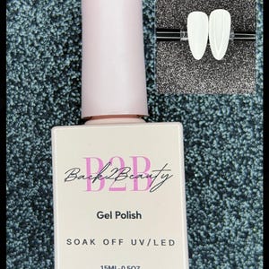 May include: A clear bottle of Back2Beauty gel polish with a white label. The label says "Gel Polish", "SOAK OFF UV/LED", and "15ML-0.5OZ".