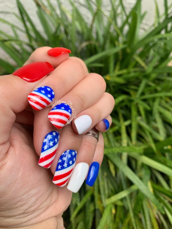 Mommy and Me 4th of July Press on Nails/matching Patriotic Nails/handpainted  American Flag Nails - Etsy