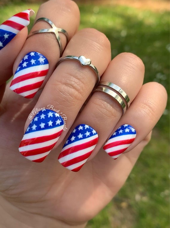 American Flag Press on Nails/ 4th of July Nails/ Reusable Etsy