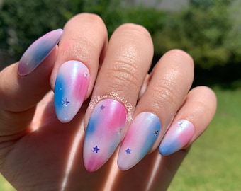 Abstract Patriotic Nails/ Handmade Red White and Blue Nails/ Fake Ombre Nails/ Abstract Chrome Nails/ Reusable 4th of July Press on Nails