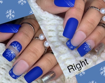 Blue Snowflake Press On Nails: Winter Hanukkah Reusable Nails