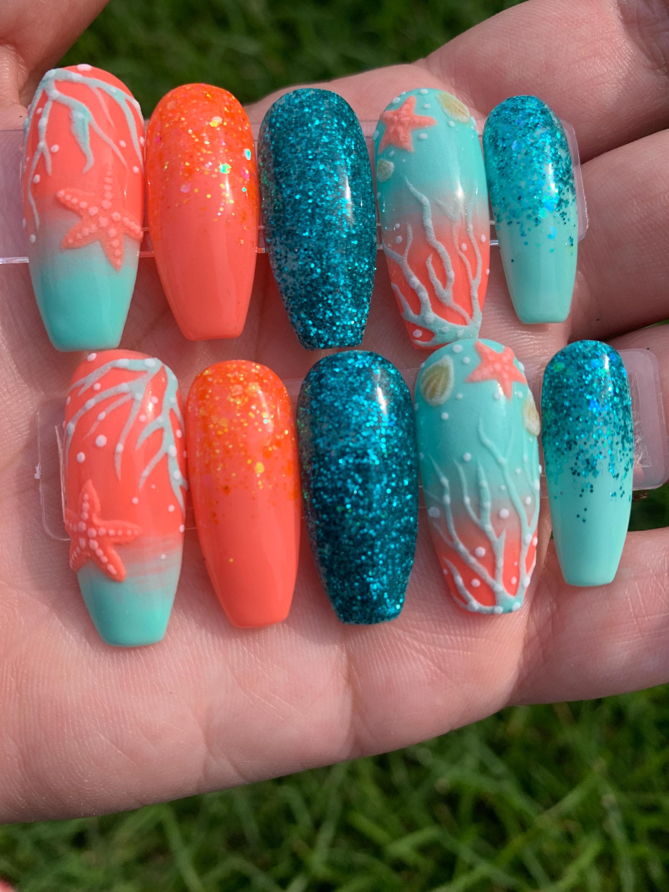 Tropical Reef Coral Nails Design