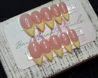 Buttercream French Press-On Nail Set | Butter Yellow French Tips | Modern Minimalist Design | Gloss Finish | Handmade Luxury Reusable Nails