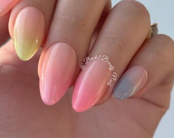 Pastel Glow Ombré Press-On Nail Set | Nude & Pastel Gradient | Hand-Blended Ombre | Gloss Finish | Luxury Reusable Nails
