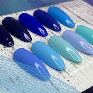 Blue Press on Nails with Glossy or Matte Finish/ Handcrafted Glue On Nails/ False Nails/ Coffin/ Stiletto/ Square/ Almond/ Oval