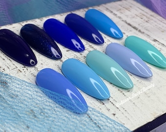 Uñas postizas azules con acabado brillante o mate / Uñas adhesivas hechas a mano / Uñas postizas / Forma ataúd / Estilete / Cuadradas / Almendradas / Ovaladas