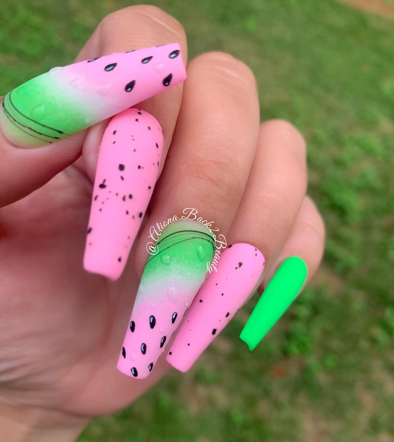 Ombre Watermelon Nails/ Summer Press on Nails/ Handmade Nails image 2