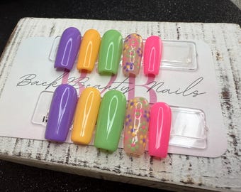 Confetti Garden Press-On Nail Set| Colorful Pastel Mix | Glossy Finish | Hand-Painted Floral-Inspired Design | Reusable | Handmade Luxury