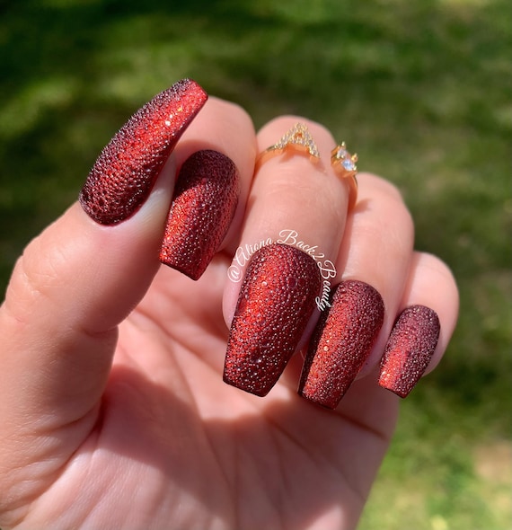 Red Textured Press on Nails/ Handmade Chrome Press on Nails - Etsy