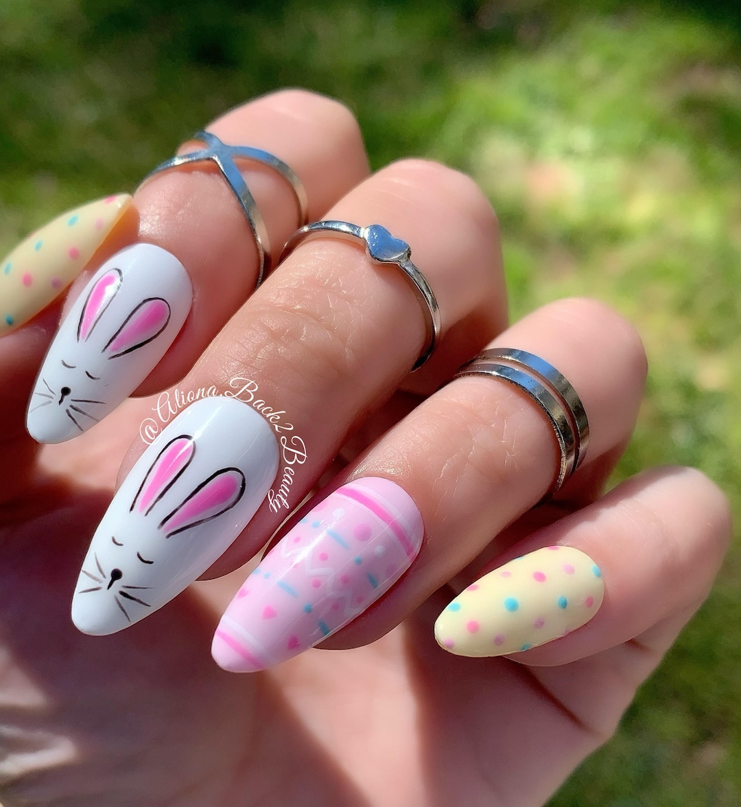 No168 ネイル うさ耳 うさぎ バニー Handpainted Easter Bunny Press on Nails - Etsy