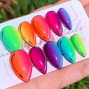 Rainbow Pop Art Nails/ Neon Press on Nails/ Handcrafted Neon Ombre Nails