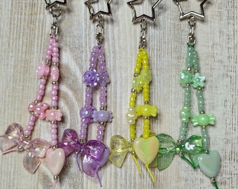 Purse Charms, Bag Accessory, Key Chain, Glass Beads Bag Charm - Coquette