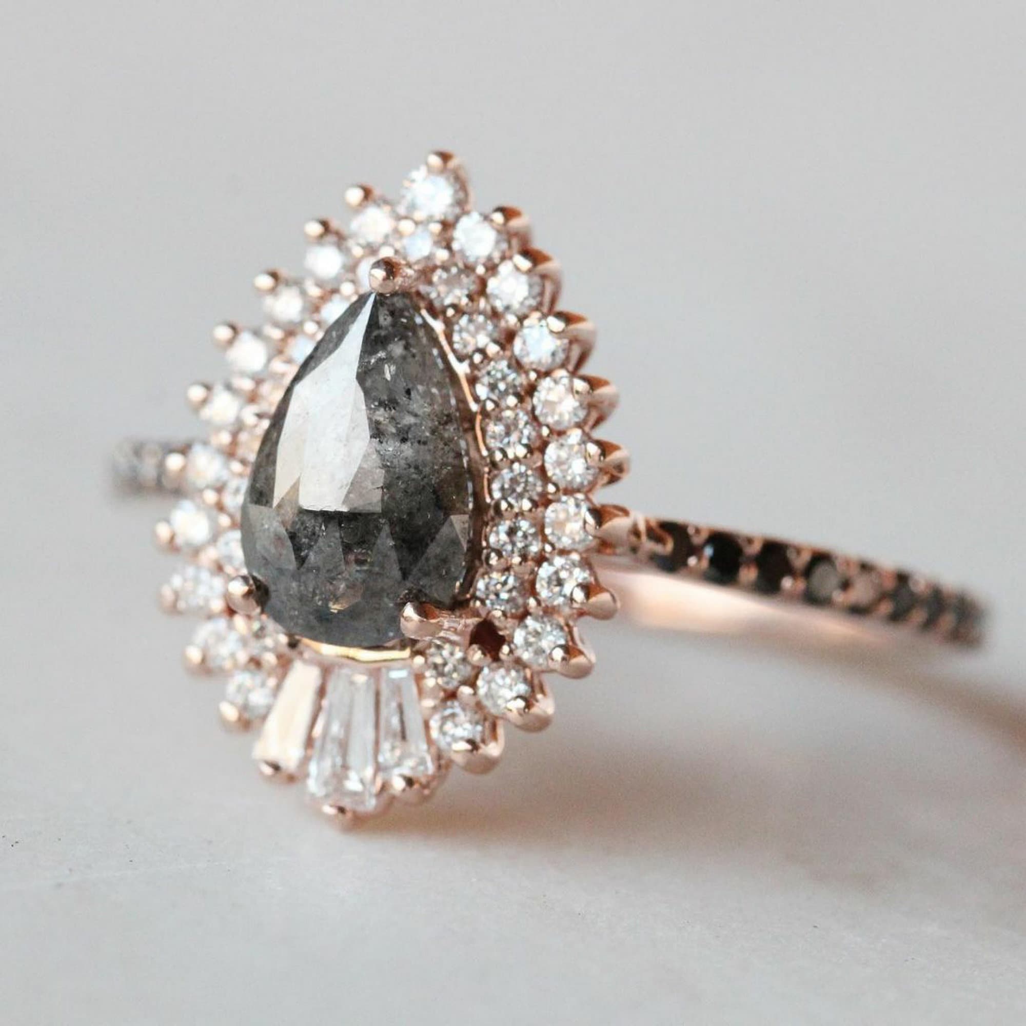 Salt and Pepper Stone Ring Pear Cut Engagement Ring Double Etsy