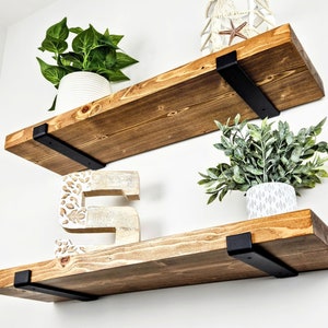 Floating Shelves, Set of 2, Solid Wood Shelving with Heavy-Duty Brackets