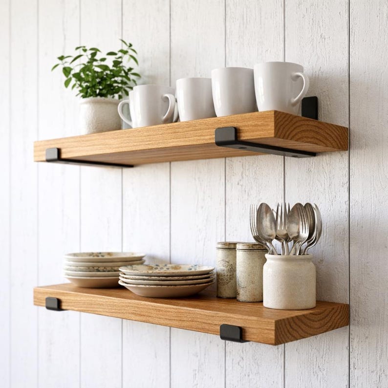Handmade Rustic Floating Shelves, Set of 2 Solid Wood Farmhouse Wall ...