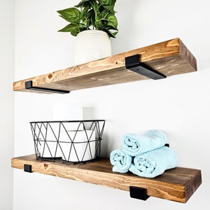 Floating Shelves, Set of 2, Solid Wood Shelving with Heavy-Duty Brackets image 4