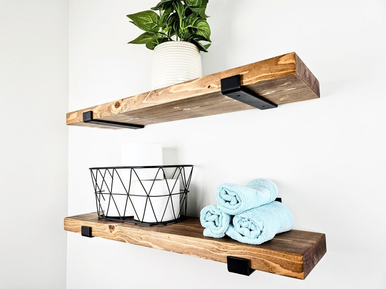 Floating Shelves, Set of 2, Solid Wood Shelving with Heavy-Duty Brackets image 4