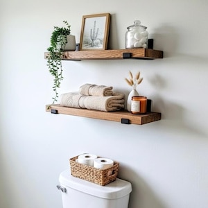 Bathroom Shelves, SET OF 2, Above Toilet Shelf, Powder Room Shelving, Washroom Storage, Bathroom Wall Decor, Real Wood Organizer