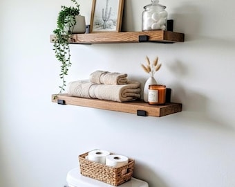 Bathroom Shelves, SET OF 2, Above Toilet Shelf, Powder Room Shelving, Washroom Storage, Bathroom Wall Decor, Real Wood Organizer