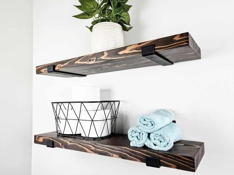 Floating Shelves, Set of 2, Solid Wood Shelving with Heavy-Duty Brackets image 9