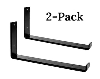 2 PACK Heavy-Duty Floating Shelf Brackets, Industrial Metal J-Shaped Brackets with Lip