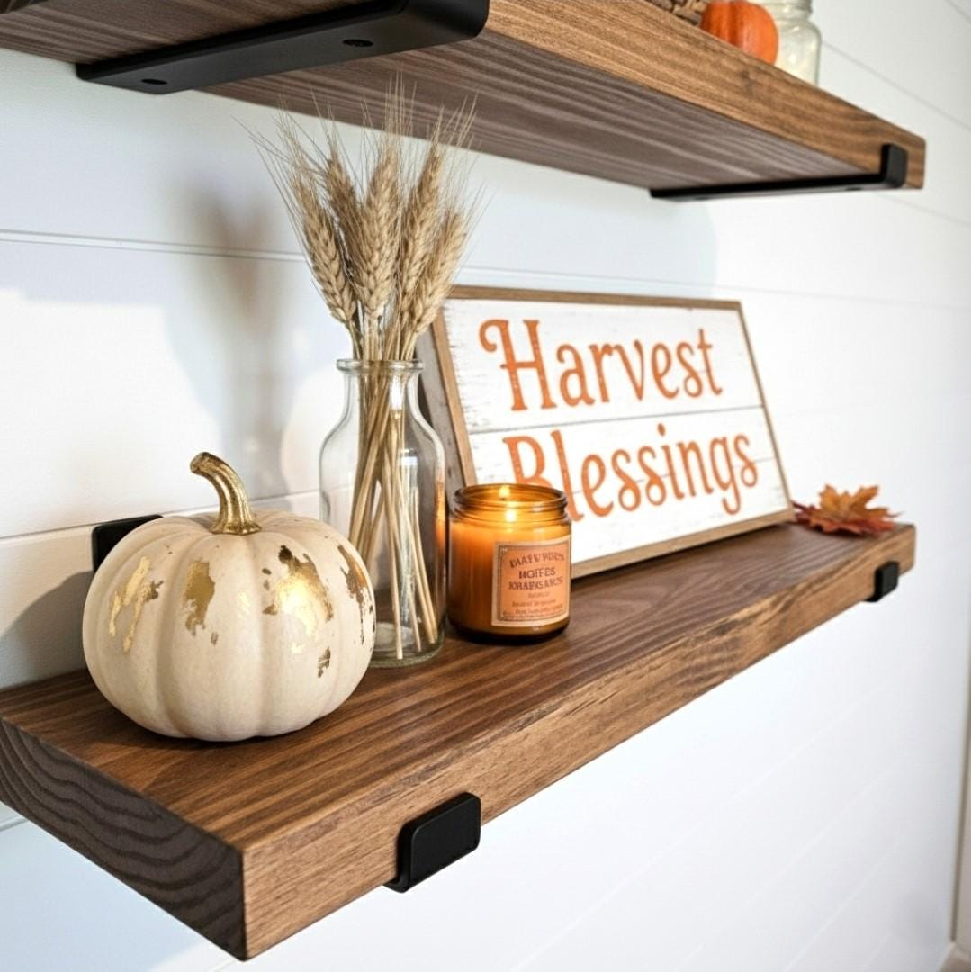 Handmade Rustic Floating Shelves, Set of 2 Solid Wood Farmhouse Wall ...