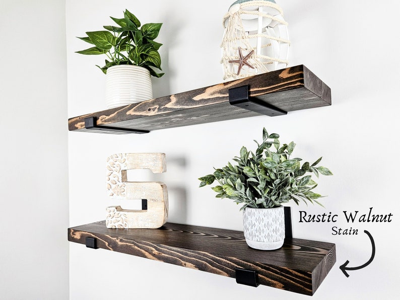 Floating Shelves, Set of 2, Solid Wood Shelving with Heavy-Duty Brackets Rustic Walnut