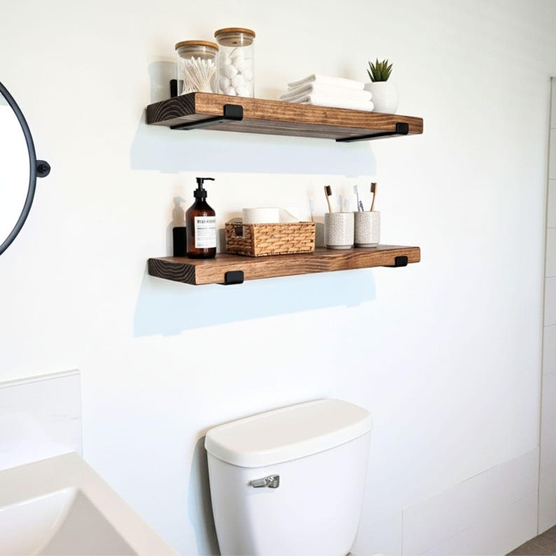 Handmade Rustic Floating Shelves, Set of 2 Solid Wood Farmhouse Wall ...