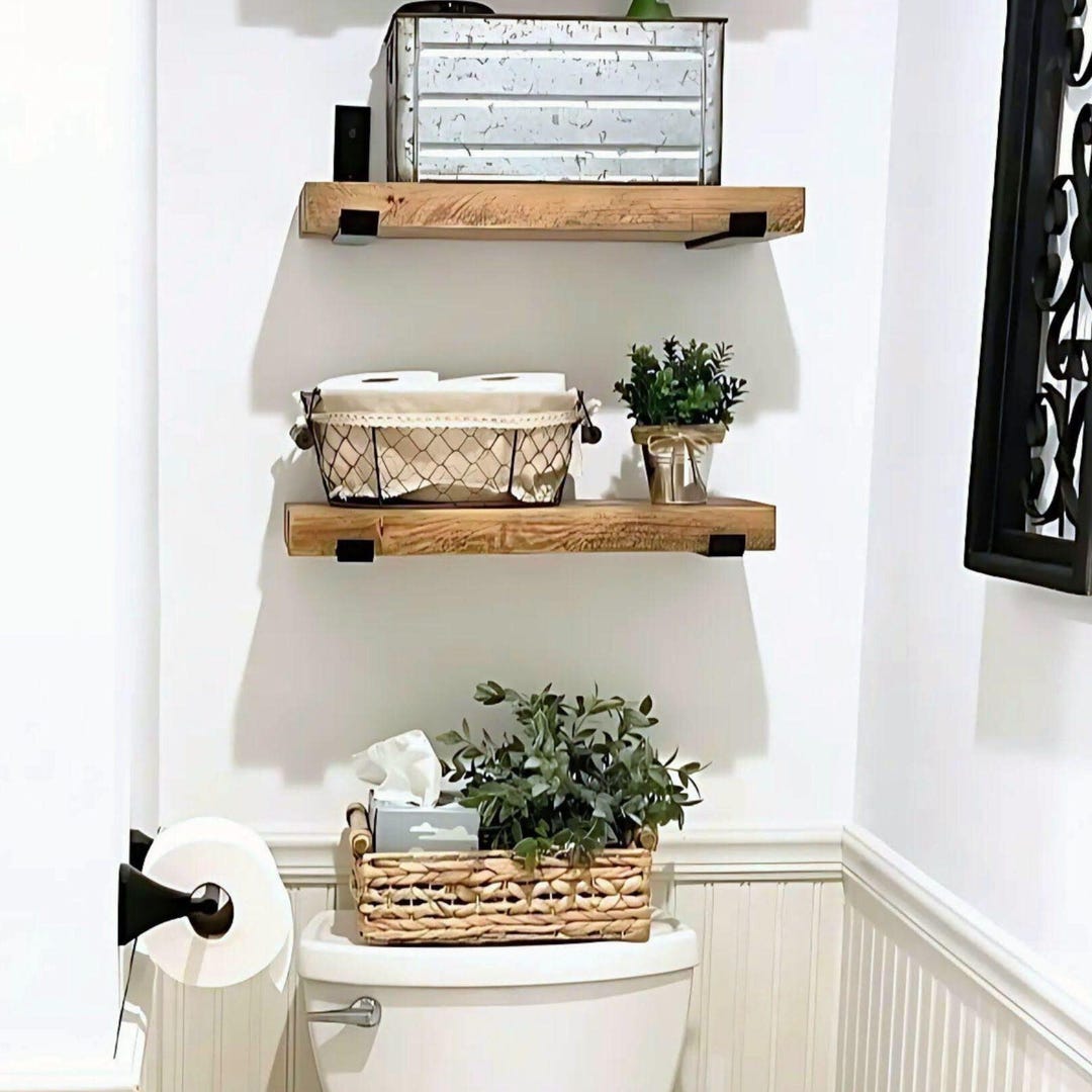 Bathroom Shelves, Set of 2, Above Toilet Shelf, Powder Room Shelving ...