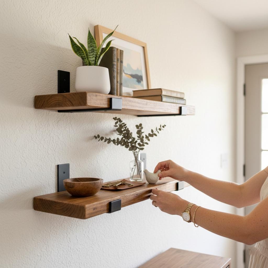 Handcrafted Shelf Handmade Rustic Floating Shelves, Set of 2 Solid Wood Farmhouse Wall ...