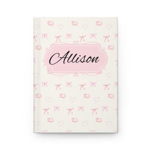 Matte Hardcover Journal, Personalized Pink Coquette Diary, Writing Notebook, Gift for Her, Custom Journal, Bullet Journal, Stationery Gift,
