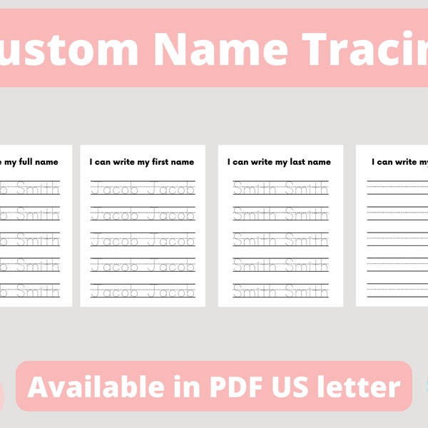 Custom full name tracing worksheet, personalized name tracing, I can write my first name, practice sheet last name, preschool kindergarten.