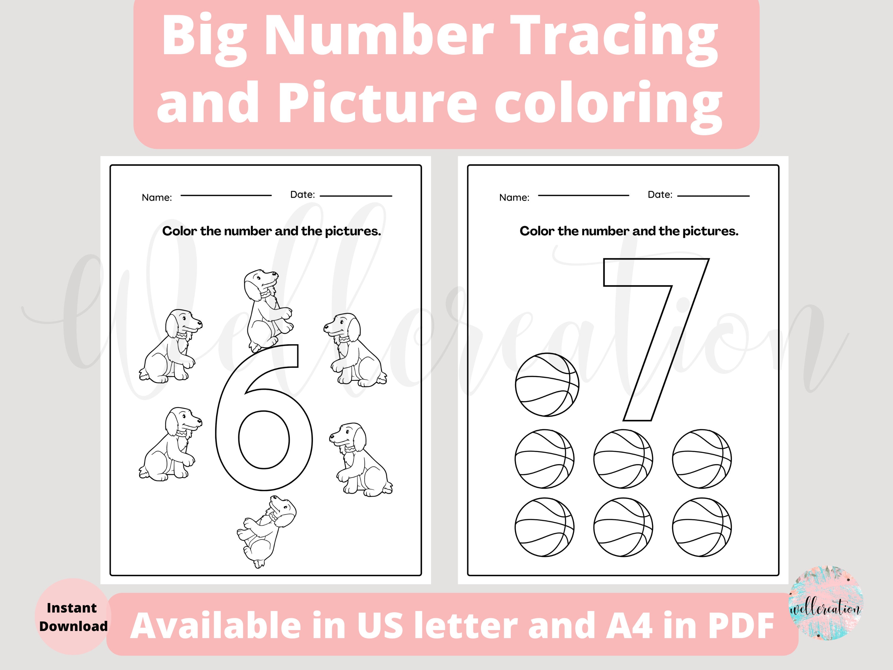 Big Number and Picture Coloring Pages 1 to 10 for Kids, Preschool ...
