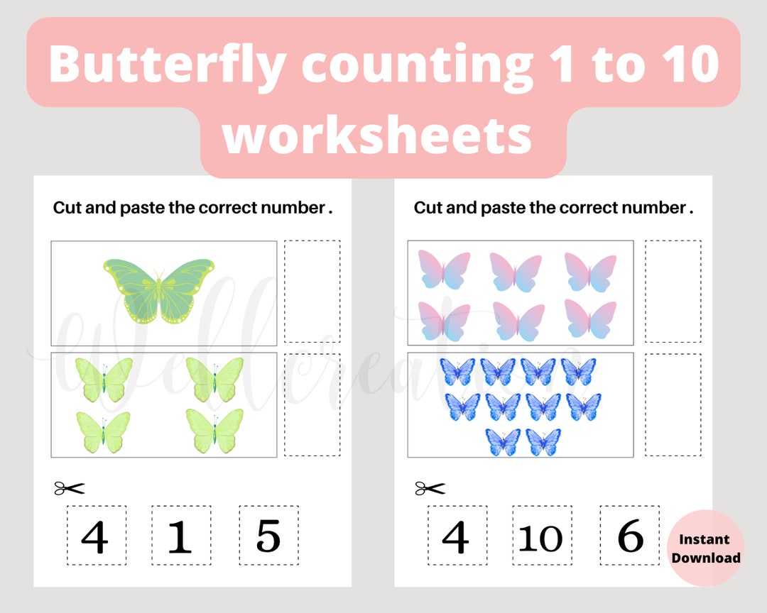 Butterfly Counting 1 to 10 Math Worksheet Printable Pre-k and - Etsy